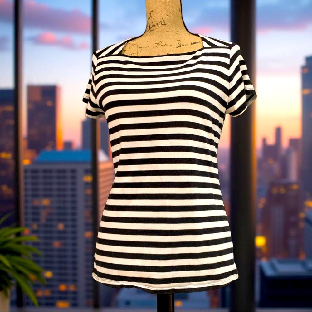 INC International Concepts Black and White Striped Tee M